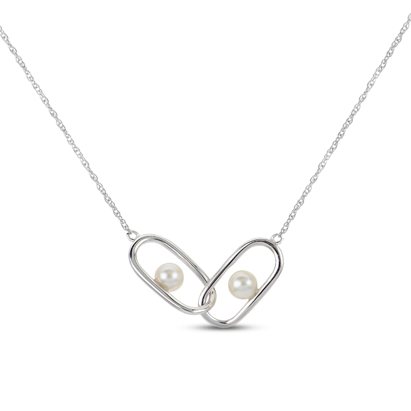 Main Image 1 of Cultured Pearl Oval Link Necklace Sterling Silver 18&quot;
