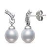 Cultured Pearl & White Lab-Created Sapphire Dangle Earrings Sterling Silver