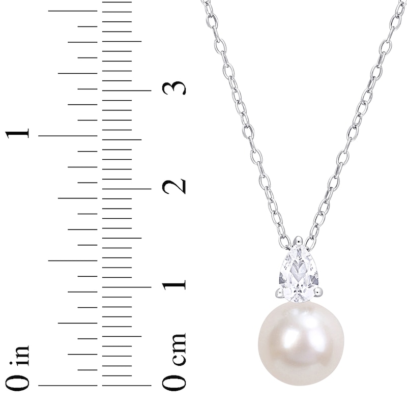 Main Image 3 of Cultured Pearl & White Lab-Created Sapphire Necklace Sterling Silver 18&quot;
