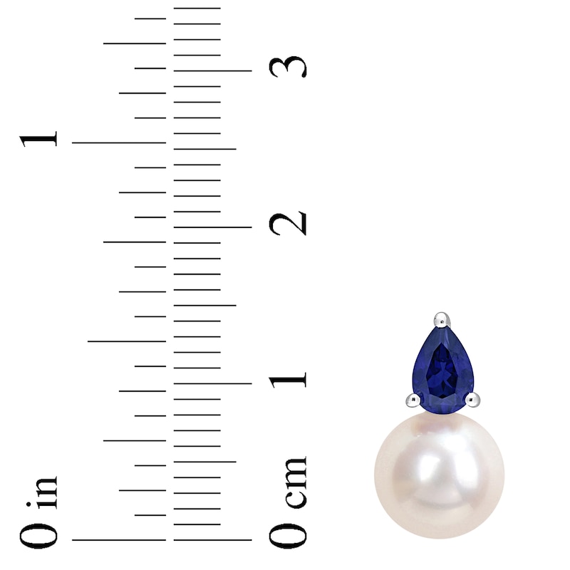 Main Image 2 of Cultured Pearl & Blue Lab-Created Sapphire Earrings Sterling Silver
