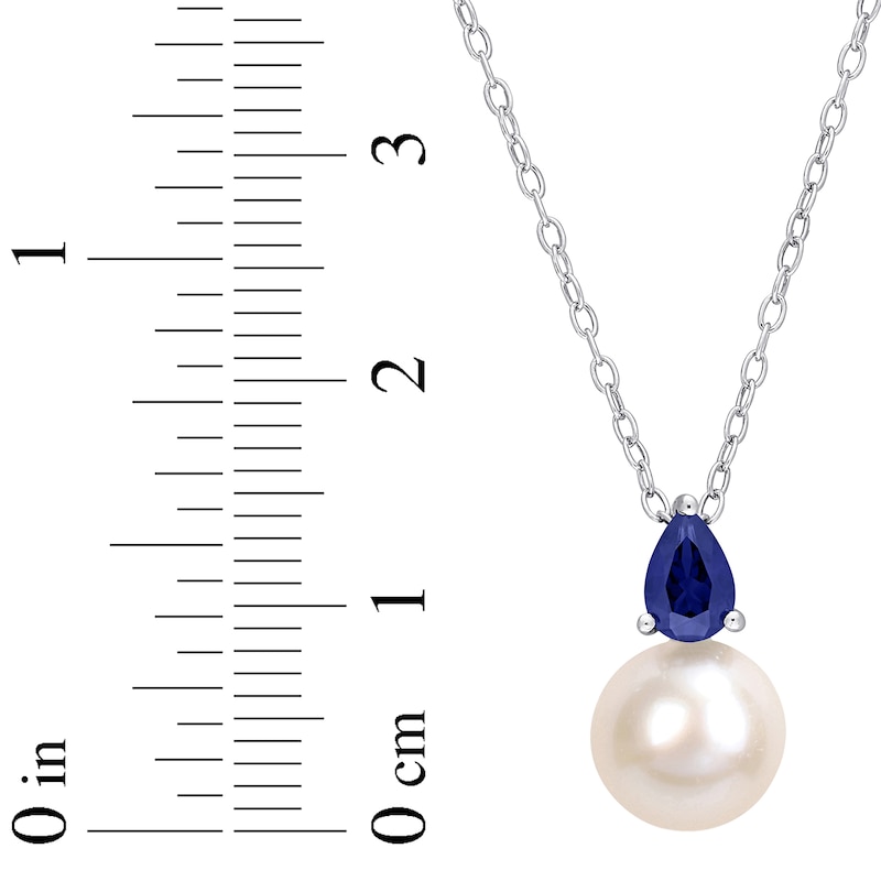 Main Image 3 of Cultured Pearl & Blue Lab-Created Sapphire Necklace Sterling Silver 18&quot;