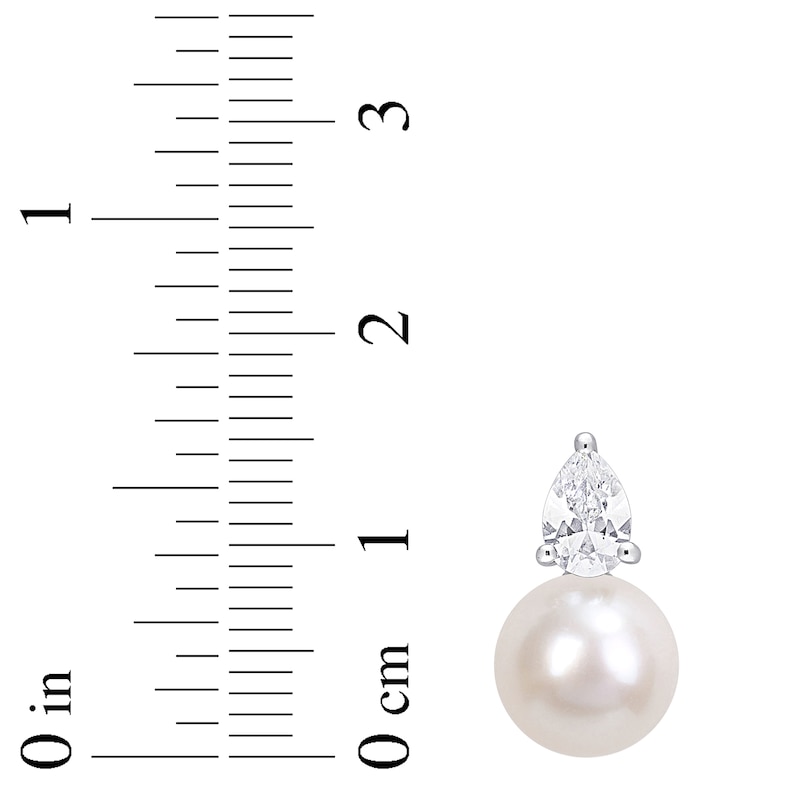 Main Image 2 of Cultured Pearl & White Lab-Created Sapphire Earrings Sterling Silver