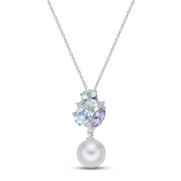 Cultured Pearl Multi-Stone Necklace Sterling Silver 18"