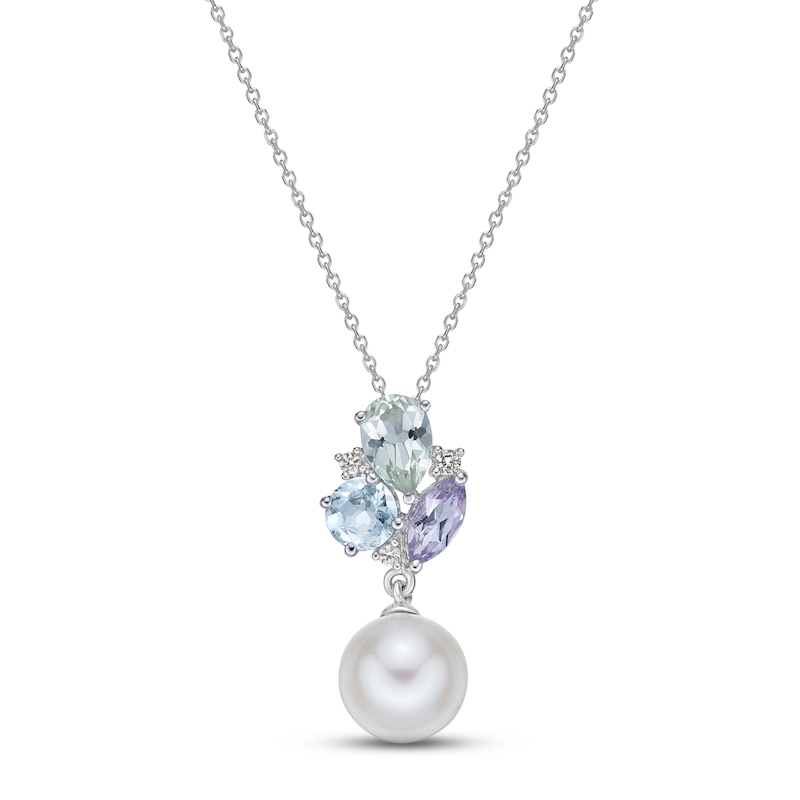 Main Image 1 of Cultured Pearl Multi-Stone Necklace Sterling Silver 18&quot;