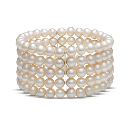 Cultured Pearl Five-Row Stretch Bracelet Sterling Silver 7.5&quot;