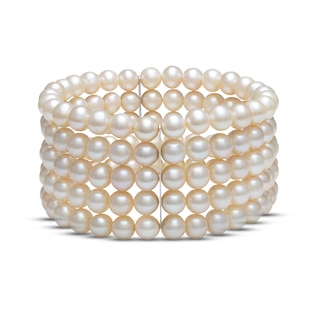 Cultured Pearl Five-Row Stretch Bracelet Sterling Silver 7.5