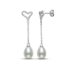 Cultured Pearl & White Lab-Created Sapphire Heart Drop Earrings Sterling Silver
