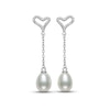 Thumbnail Image 2 of Cultured Pearl & White Lab-Created Sapphire Heart Drop Earrings Sterling Silver