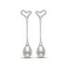 Thumbnail Image 1 of Cultured Pearl & White Lab-Created Sapphire Heart Drop Earrings Sterling Silver