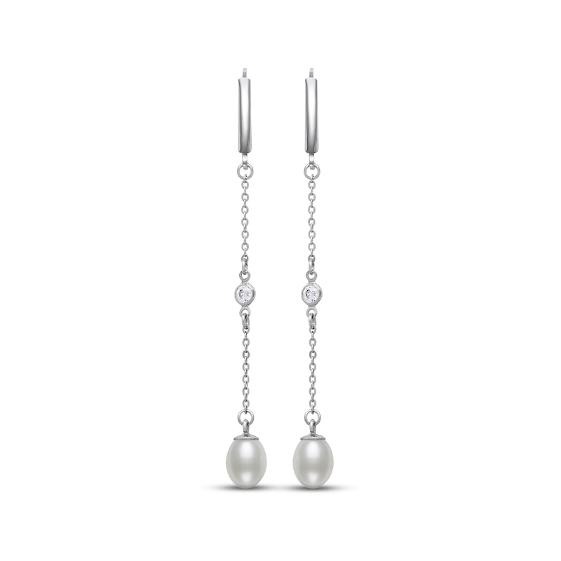 Main Image 2 of Cultured Pearl & White Lab-Created Sapphire Drop Earrings Sterling Silver