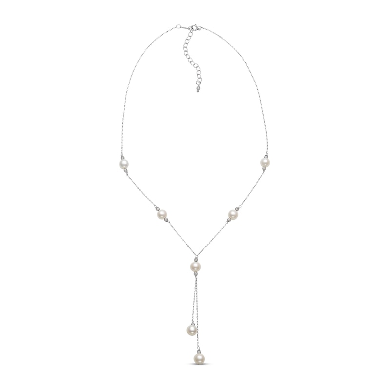 Main Image 2 of Cultured Pearl Station Lariat Necklace Sterling Silver 18&quot;