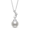 Cultured Pearl & White Lab-Created Sapphire Necklace Sterling Silver 16"