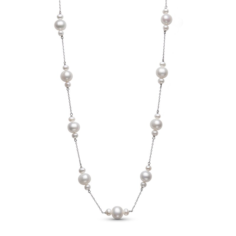 Cultured Pearl Station Necklace Sterling Silver 18"