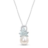 Thumbnail Image 1 of Cultured Pearl, Aquamarine & Diamond Necklace 1/15 ct tw Round-cut Sterling Silver 18&quot;