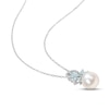 Thumbnail Image 1 of Cultured Pearl, Aquamarine & Diamond Necklace 1/15 ct tw Round-cut Sterling Silver 18"
