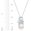 Thumbnail Image 3 of Cultured Pearl, Aquamarine & Diamond Necklace 1/15 ct tw Round-cut Sterling Silver 18"
