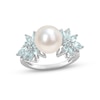 Thumbnail Image 1 of Cultured Pearl, Aquamarine & Diamond Ring 1/10 ct tw Round-cut Sterling Silver