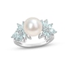 Thumbnail Image 0 of Cultured Pearl, Aquamarine & Diamond Ring 1/10 ct tw Round-cut Sterling Silver