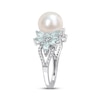 Thumbnail Image 2 of Cultured Pearl, Aquamarine & Diamond Ring 1/10 ct tw Round-cut Sterling Silver