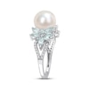 Thumbnail Image 1 of Cultured Pearl, Aquamarine & Diamond Ring 1/10 ct tw Round-cut Sterling Silver