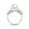 Cultured Pearl, Aquamarine & Diamond Ring 1/10 ct tw Round-cut Sterling Silver