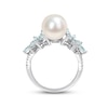 Thumbnail Image 3 of Cultured Pearl, Aquamarine & Diamond Ring 1/10 ct tw Round-cut Sterling Silver