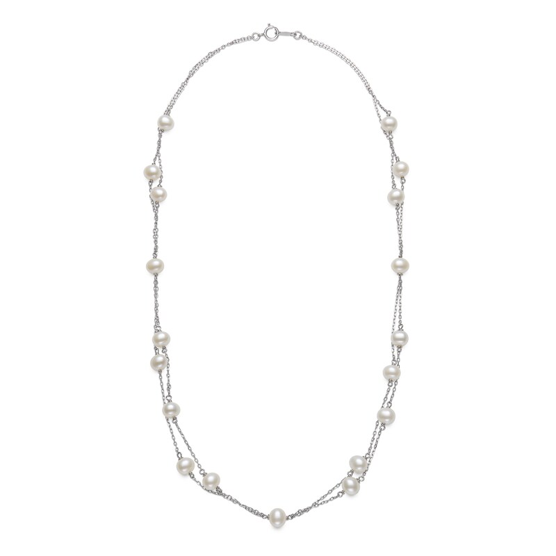 Cultured Pearl DoubleStrand Station Necklace Sterling Silver 18" Kay