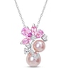 Thumbnail Image 2 of Pink Cultured Pearl, Pink & White Lab-Created Sapphire Necklace Sterling Silver 18&quot;