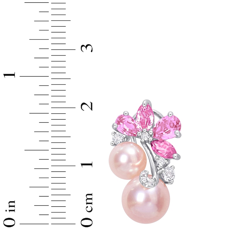 Main Image 2 of Pink Cultured Pearl, Pink & White Lab-Created Sapphire Earrings Sterling Silver