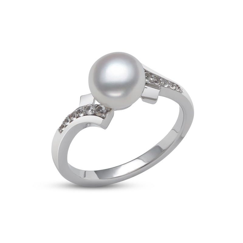 Cultured Pearl & White Lab-Created Sapphire Ring Sterling Silver