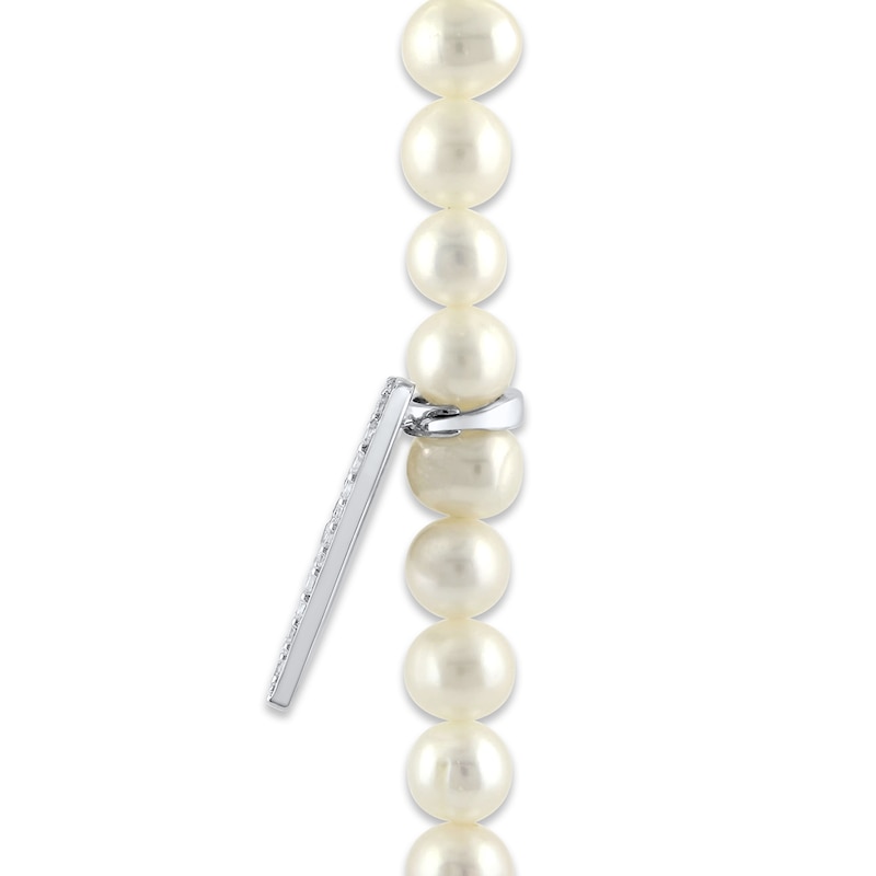 Cultured Pearl & White Lab-Created Sapphire Heart Necklace Sterling Silver 17"