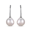 Thumbnail Image 2 of Cultured Pearl & White Lab-Created Sapphire Drop Earrings Sterling Silver