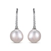 Thumbnail Image 1 of Cultured Pearl & White Lab-Created Sapphire Drop Earrings Sterling Silver