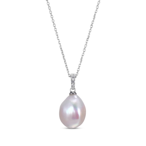Cultured Pearl & White Lab-Created Sapphire Necklace Sterling Silver 18"