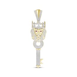 Men's Diamond & Lab-Created Ruby Lion with Crown Key Charm 7/8 ct tw 10K Yellow Gold