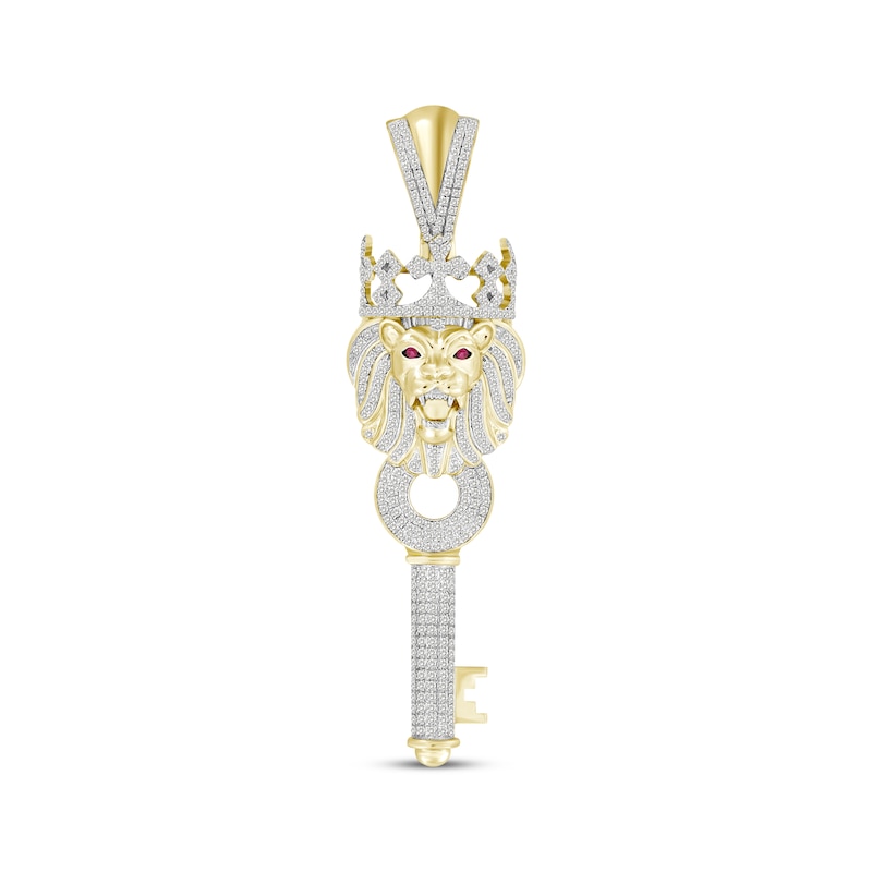 Main Image 1 of Men's Diamond & Lab-Created Ruby Lion with Crown Key Charm 7/8 ct tw 10K Yellow Gold