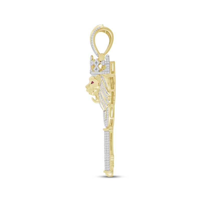 Main Image 3 of Men's Diamond & Lab-Created Ruby Lion with Crown Key Charm 7/8 ct tw 10K Yellow Gold