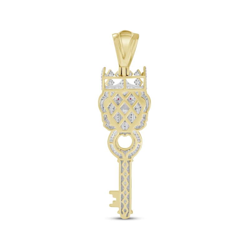 Main Image 4 of Men's Diamond & Lab-Created Ruby Lion with Crown Key Charm 7/8 ct tw 10K Yellow Gold