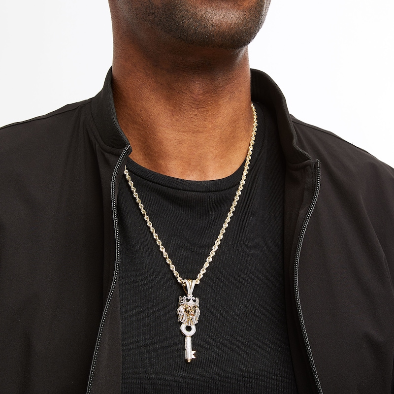 Main Image 5 of Men's Diamond & Lab-Created Ruby Lion with Crown Key Charm 7/8 ct tw 10K Yellow Gold