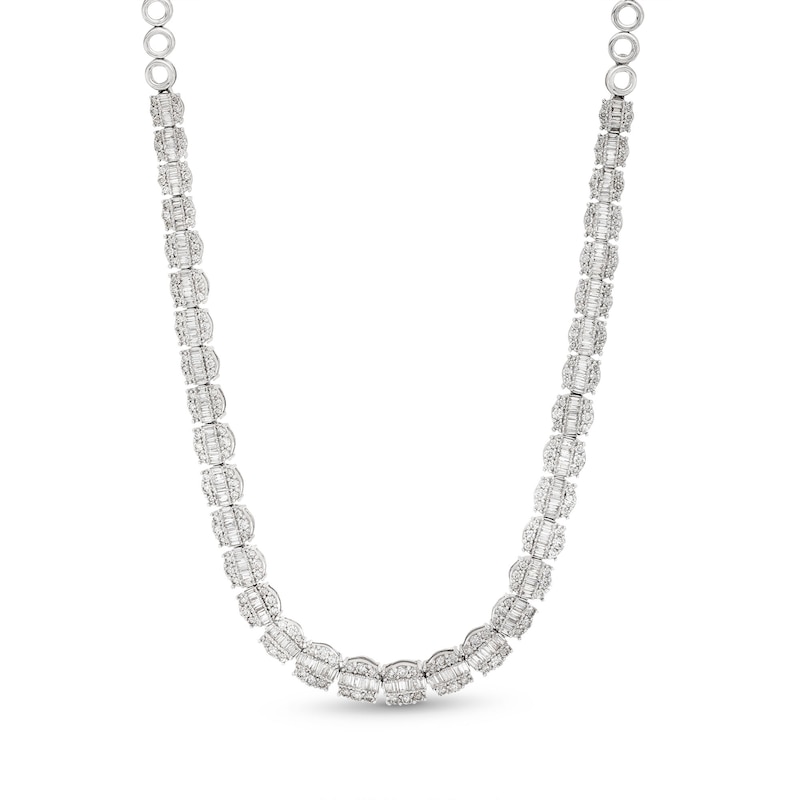 Baguette & Round-Cut Multi-Diamond Riviera Necklace 4 ct tw 14K White Gold 18"