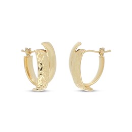 Italian Brilliance Diamond-Cut Asymmetric Hoop Earrings 14K Yellow Gold