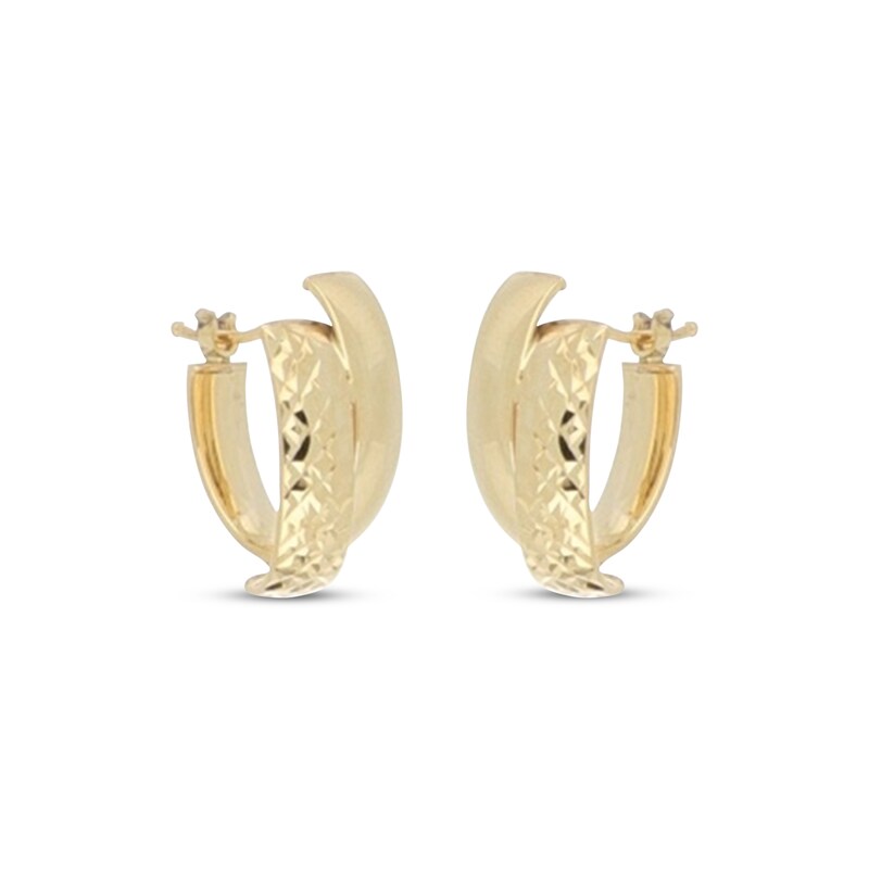 Italian Brilliance Diamond-Cut Asymmetric Hoop Earrings 14K Yellow Gold