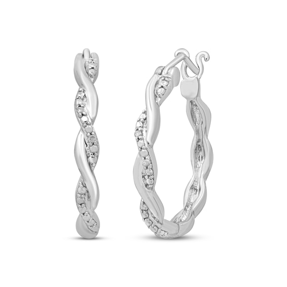 Diamond Twist Hoop Earrings Sterling Silver