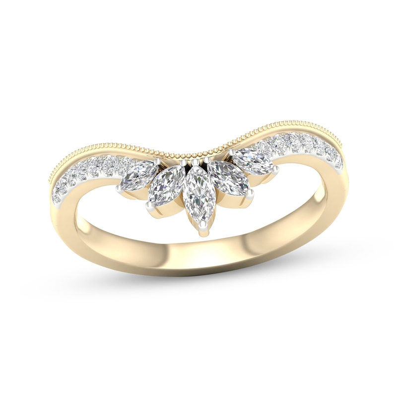 Marquise & Round-Cut Diamond Contour Anniversary Band 1/3 ct tw 14K Yellow Gold