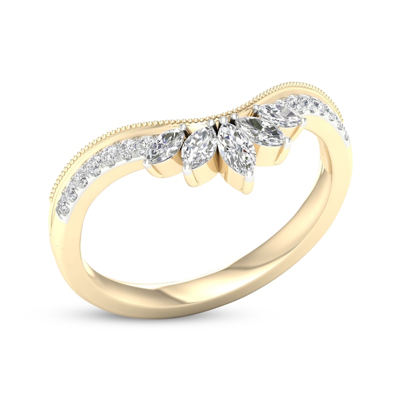 Marquise & Round-Cut Diamond Contour Anniversary Band 1/3 ct tw 14K Yellow Gold