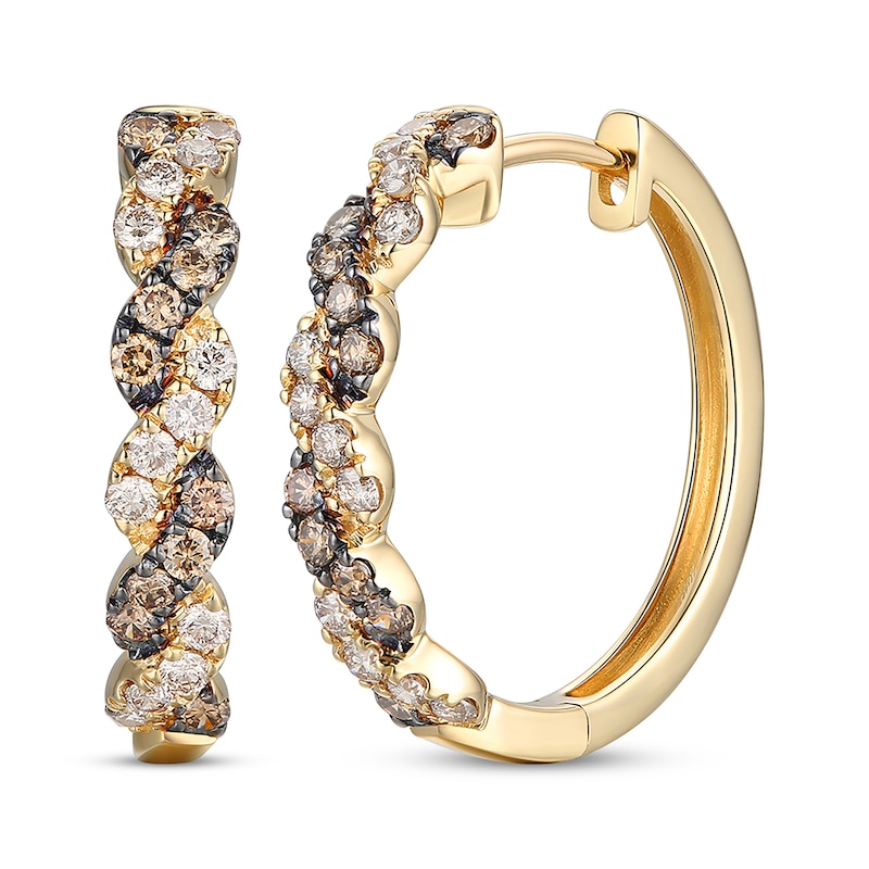 Main Image 1 of Le Vian Chocolate Twist Diamond Hoop Earrings 3/4 ct tw 14K Honey Gold