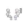 Thumbnail Image 1 of Cultured Pearl & White Lab-Created Sapphire Drop Earrings Sterling Silver