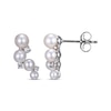 Thumbnail Image 1 of Cultured Pearl & White Lab-Created Sapphire Drop Earrings Sterling Silver
