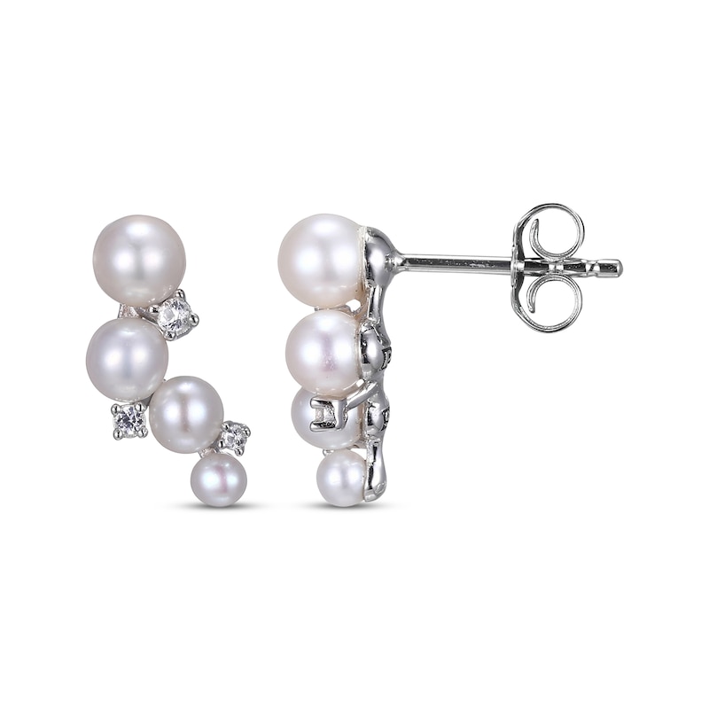 Cultured Pearl & White Lab-Created Sapphire Drop Earrings Sterling Silver