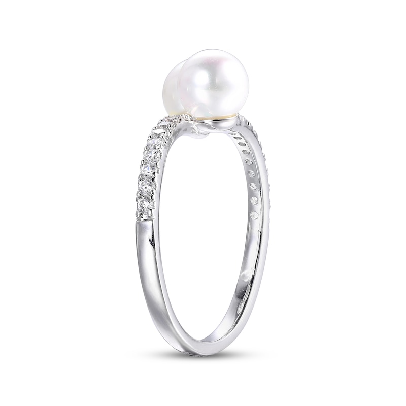 Main Image 2 of Cultured Pearl & White Lab-Created Sapphire Bypass Ring Sterling Silver